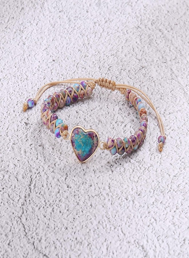 BABORI Gifts for Granddaughter Valentines Day Birthday Christmas Anniversary Jasper Heart Beaded Braided Handmade Imperial Jasper Bracelet - Image 5